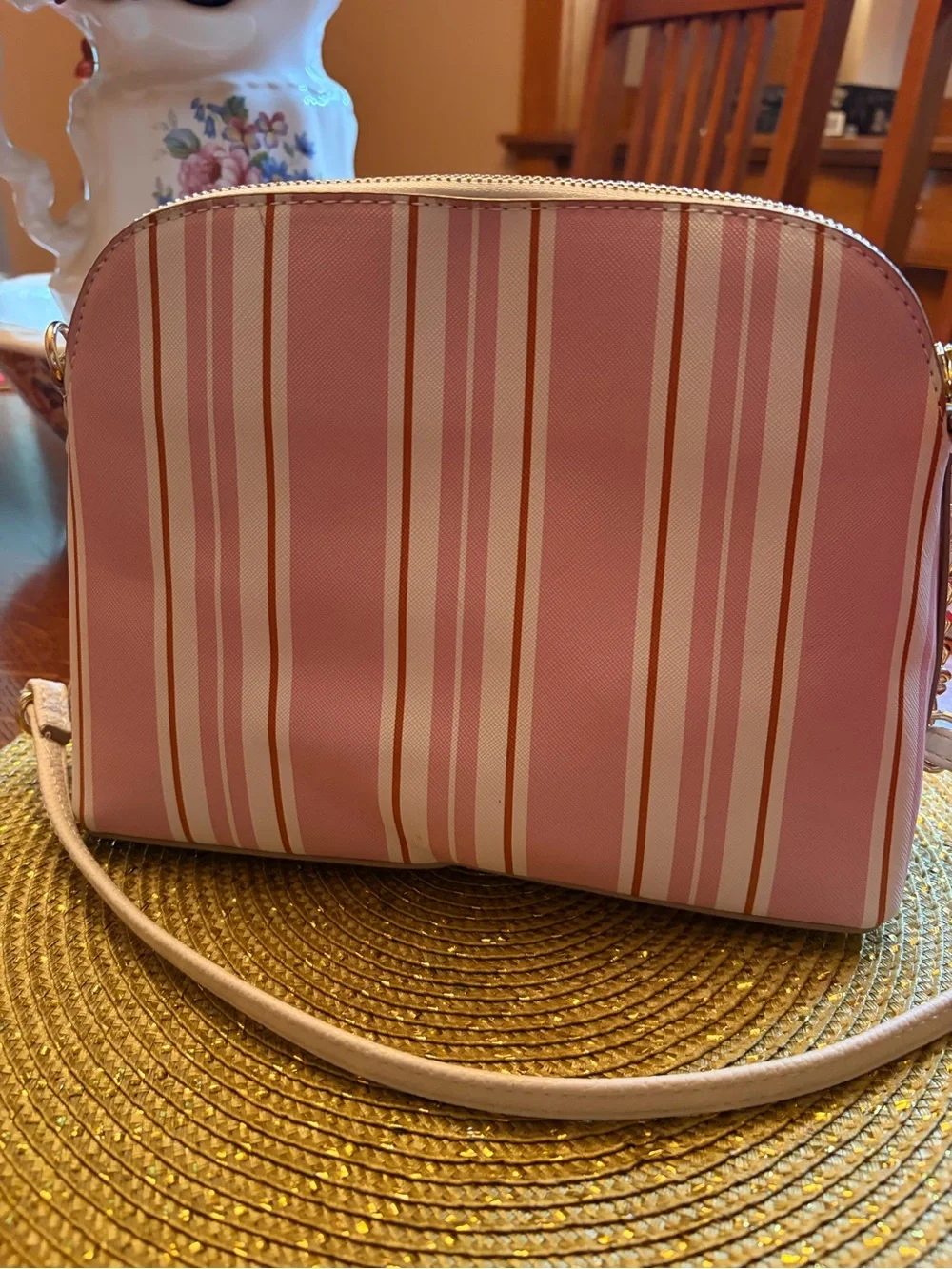 Nanette Lenore Pink and White Stripe Dome Crossbody Bag